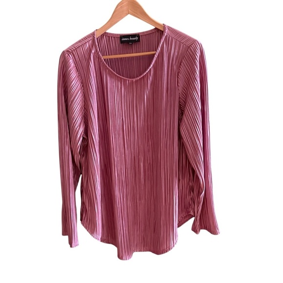 Inner Beauty Women’s 3X Pink Pleated Blouse Long Sleeve Stretch Top Work Wear - Picture 2 of 12